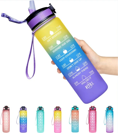Bottiglia d'acqua motivazionale sportiva personalizzata in Tritan a tenuta stagna da 32 once, senza BPA, con cannuccia per segnare il tempo