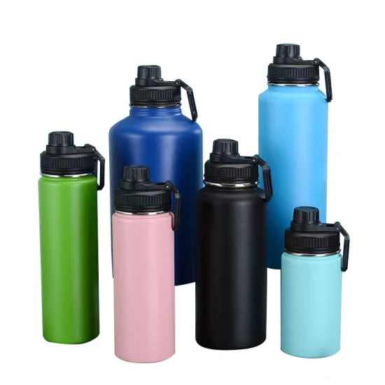 Bottiglia d'acqua in plastica portatile con cannuccia per sport all'aria aperta a doppia parete isolata in acciaio inossidabile