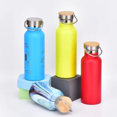 Bottiglia d'acqua sportiva con boccetta isolata sotto vuoto ecologica a doppia parete in acciaio inossidabile con coperchio