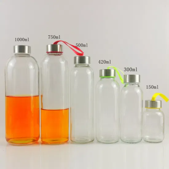 Bottiglia d'acqua in vetro per bevande succhi da 500 ml con perdita in bambù/acciaio inossidabile